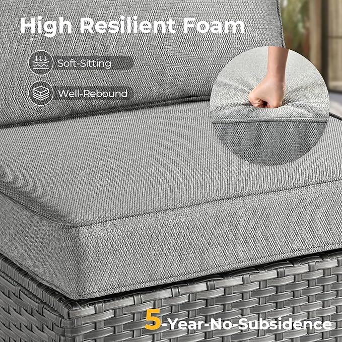 HOOOWOOO 7 Piece Patio Sectional Furniture Set,Modern Wicker Outdoor Conversation Sofa Sets,Weather Resistant Modular L Shaped Outside Couch Table Set(Charcoal Gray)