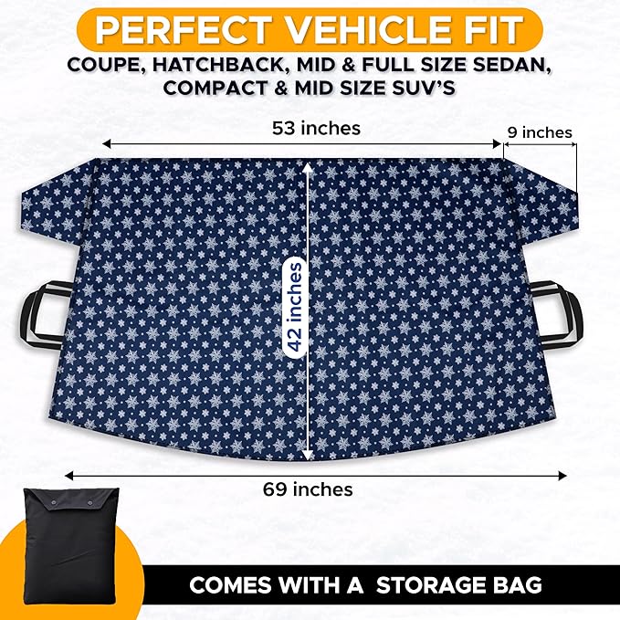 EcoNour Car Windshield Cover for Ice and Snow | Windshield Cover |600D Polyester Car Cover for Snow|Water, Heat & Sag-Proof Car Windshield Snow Cover|Winter Windshield Covers|Medium 69"x42"