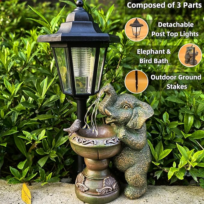 Elephant Solar Garden Statue Outdoor Watering Lights Decor, 12″H Large Lawn Ornaments, Animal Yard Decorations for Patio Porch Backyard Balcony, Birthday Gifts for Women