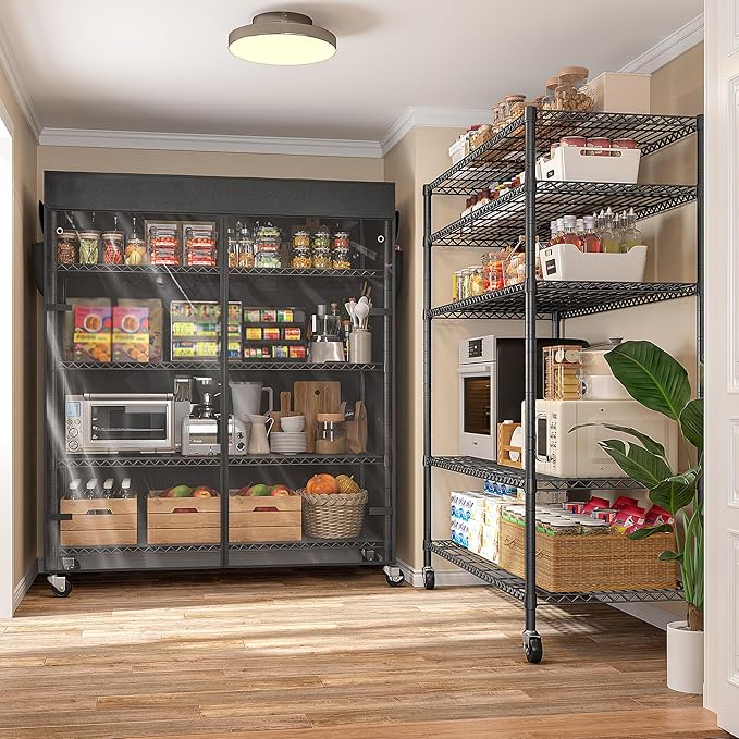 REIBII 45''W Storage Shelves Waterproof Metal Shelving Cover Dustproof Wire Shelving Unit Covers Garage Storage Rack Wire Shelf for Kitchen Pantry Office College, 45Wx17.72Dx72.83H