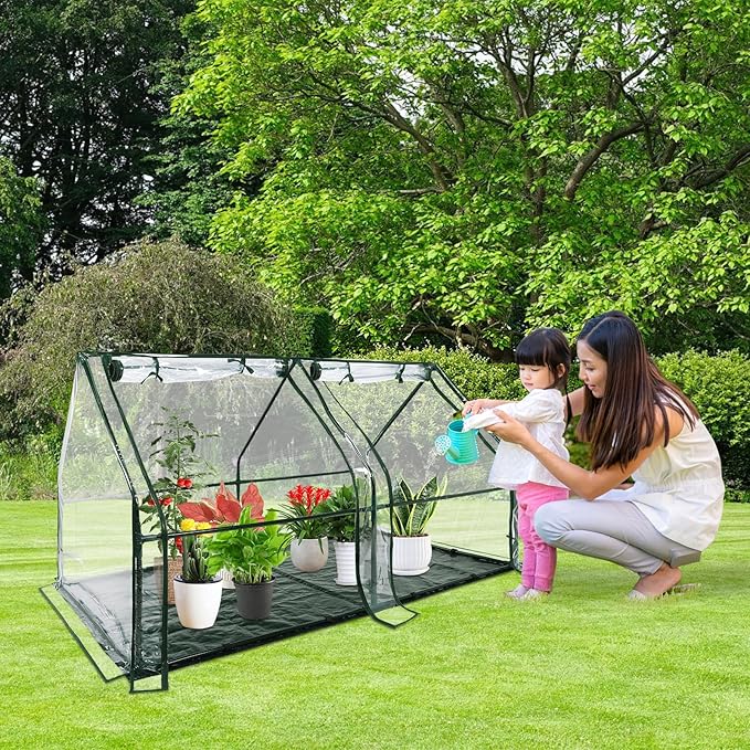 U'Artlines Portable Mini Greenhouse 6x3x3 Ft Small Greenhouse for Outdoors with Waterproof Pad, Little Green Houses Plant Cover Tent for Outside Garden Small Plants, Clear PVC