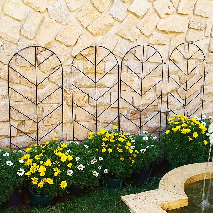 4 Pack Metal Garden Trellis for Climbing Plants & Roses - 45" H x 15.9" W Plants Support, Rustproof, Sturdy, Black