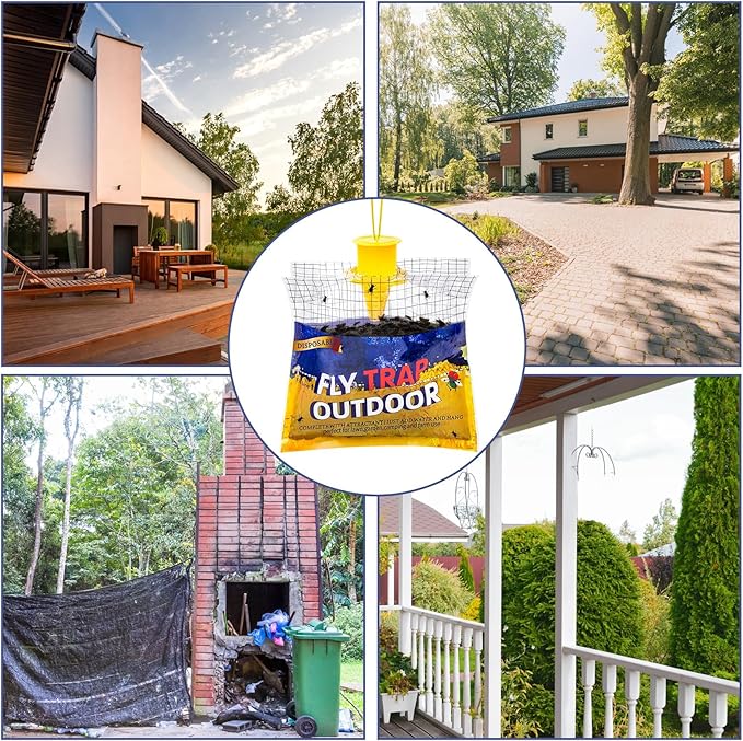 Disposable Fly Traps 10 Pack Bags Outdoor, Flies Catcher Traps with Natural Pre-Bait Refill Repellent, Reusable Stable Horse Ranch Trapper Outdoor Hanging Killer Helps Control