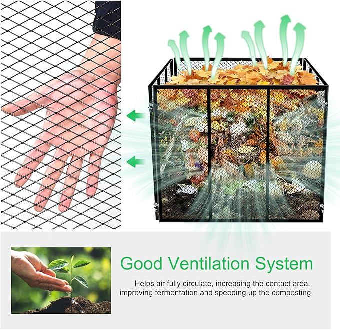 Large Compost Bin Outdoor - 158 Gallon Metal Wire Mesh Compost Bins with Rust-Proof Coating, Easy to Assemble Square Garden Compost Bin for Yard Waste, Leaves & Kitchen Scraps, 35x35x30 Inches