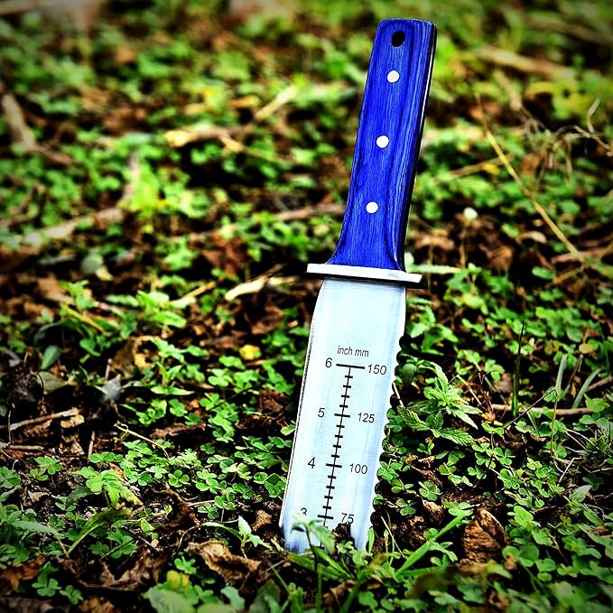 Original Handmade Garden Knife with Leather Sheath Japanese Style Stainless Steel Gardening Weeding Knife, 7-Inch Blade and Wood Handle