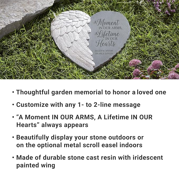 Let's Make Memories Personalized Memorial Garden Stone - Sympathy - Loss of Loved One - Condolences - Indoor/Outdoor - Durable Resin - 3D Iridescent Wing - A Moment in Time