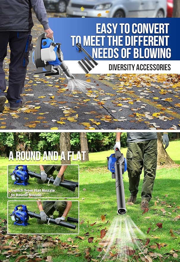 WILD BADGER POWER Leaf Blower,26cc Gas Powered Cordless 2-Cycle Engine for Lawn Care, 475CFM 165MPH Strong Air Flow for Leaf, Sand, Gravel and Snow, Light Weight 10.1 lbs