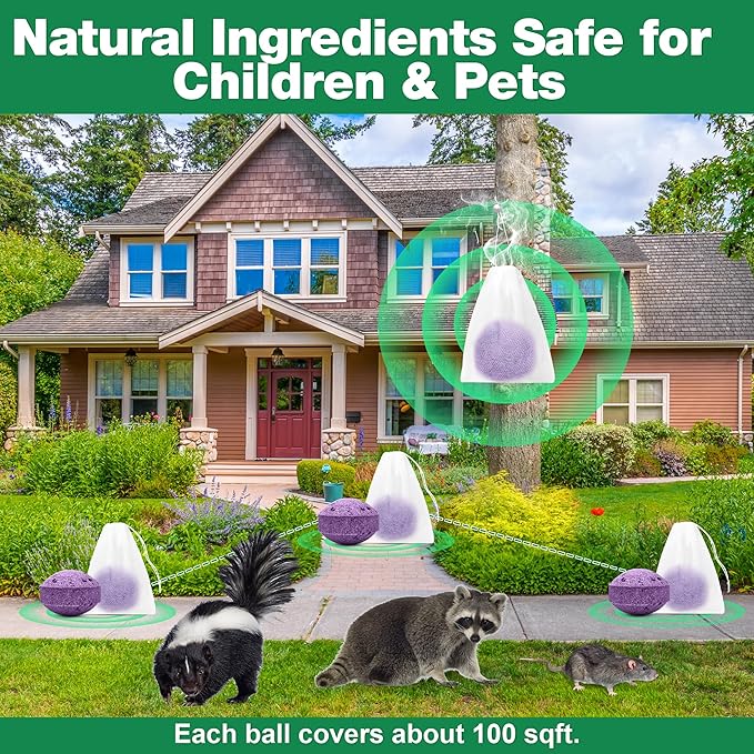 24 Pcs Skunk & Mouse Repellent Outdoor, Natural Peppermint Rodent Deterrent for Mouse, Mice, Skunk, Raccoon, Keep Skunk Away from House, Motor Campers, Attic, Humans & Pets Safe