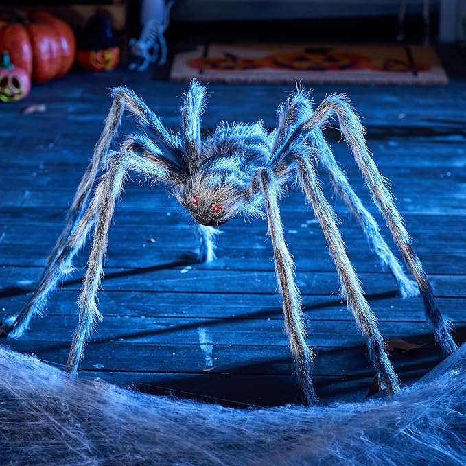 JOYIN Halloween Outdoor Decorations Giant Spider, Scary Large Spider Props for Yard Lawn Halloween Outside Decor and Indoor Party Decor, Gray (Standing Height is 15 inches)