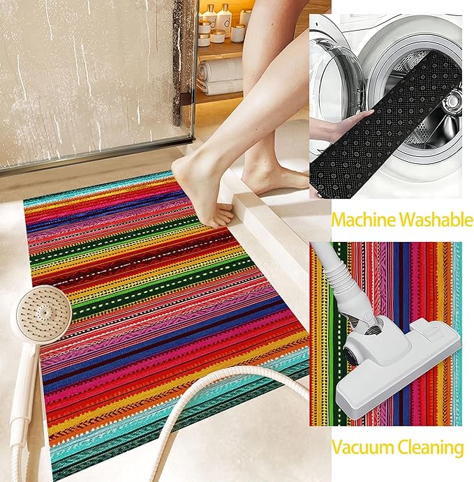 Door Mat,Mexico Stripes Welcome Mat Indoor,Ethnic Colorful Stripes Non-Slip Outdoor Entry Mat for Home Entryway, Low Profile Floor Rugs for Entry Patio, Porch, Hallways 30 x 17 Inch