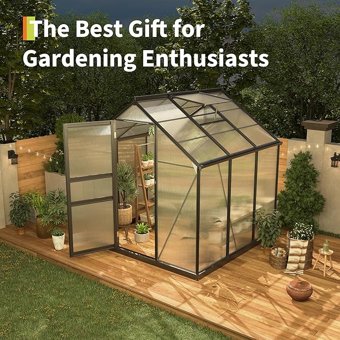Greenhouses for Outdoors, Polycarbonate Greenhouse with Quick Setup Structure & Roof Vent, Heavy Duty Frame Walk-in Green Houses for Outside Garden Backyard