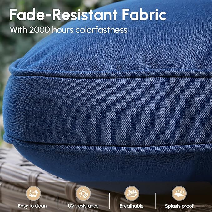 5 Pieces Patio Outdoor Furniture Set with Swivel Rocking Chairs,All Weather Wicker Rattan Patio Seating Sofa and Chair Set w/Glowing Table,Outdoor Conversation Sets for Deck Yard Garden,Navy Blue