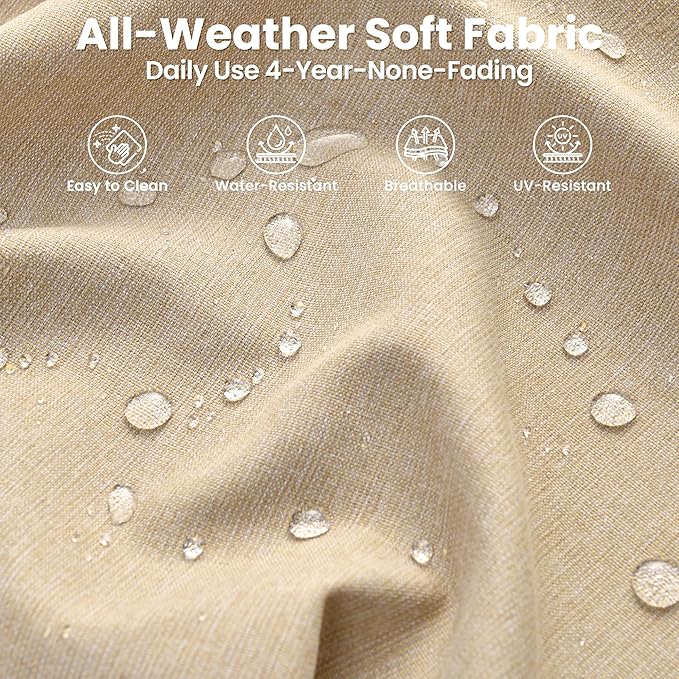 ovios 5 Pieces Patio Furniture Set, Outdoor Wicker Sofa Couch with Rocking Swivel Chairs Solar Lights Table, Modern Deep Seat Rattan Conversation Sets for Porch Deck, Beige