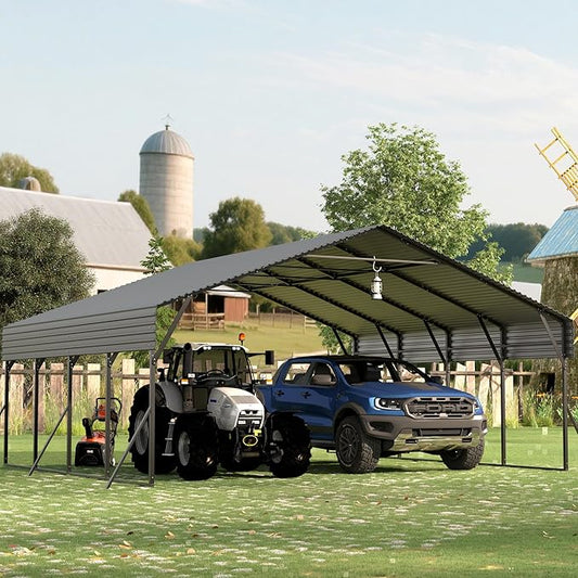 Carports 20x20 Heavy Duty,Metal Carport with Reinforced Structrure and Base,Outdoor Garage Car Shelter Frame for Pickup, Boat, Car and Tractors