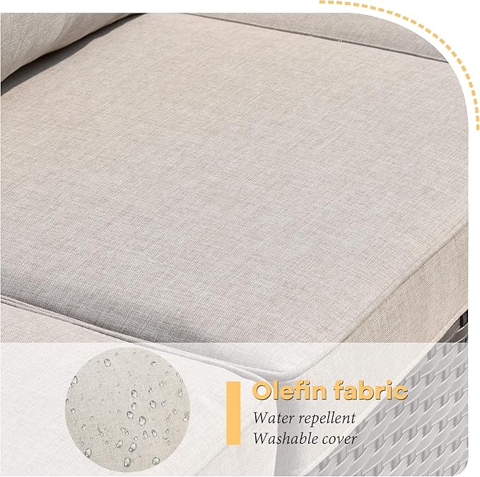 HOOOWOOO 8 Piece Patio Sectional Furniture Set with Swivel Rocking Chairs,Modern Wicker Outdoor Conversation Sofa Sets,Weather Resistant Modular L Shaped Outside Couch Set(Beige)