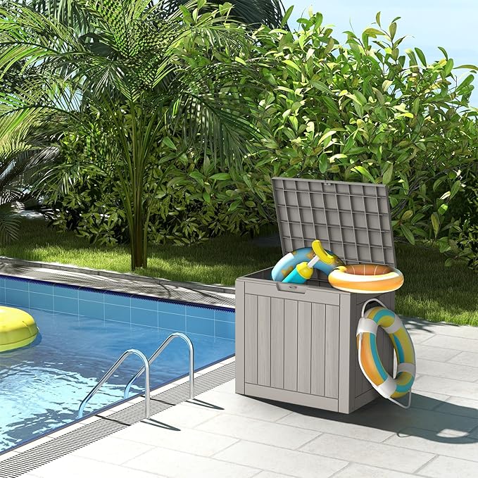 Mars Villa 31 Gallon Outdoor Storage Box, Waterproof Deck Box, Outside Storage Bin for Patio Furniture Cushions, Pool Supplies, Garden Tools, Weatherproof, Grey