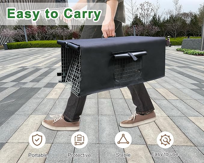 Live Animal Trap Cage Cover with Window, Large Feral Cat Trap Covers for 1-Door Humane Animal Rescue Cage 32" x 10" x 12" - (Black)