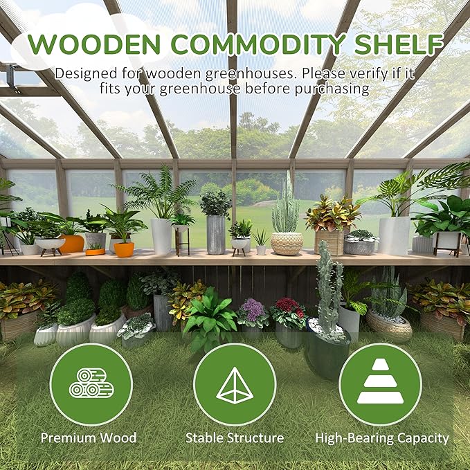 Shelf Suitable for 8x16FT Wood Greenhouse, 184" Wooden Storage Shelf Kit Fit Multiple Greenhouse, Horticulture Workstation, Work Bench System Shelving, Light Mocha Brown, 2 Pack