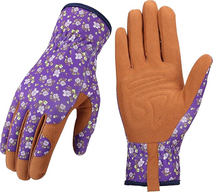 Bamllum Leather Gardening Gloves for Women - Working Gloves for Weeding, Digging, Planting, Raking and Pruning