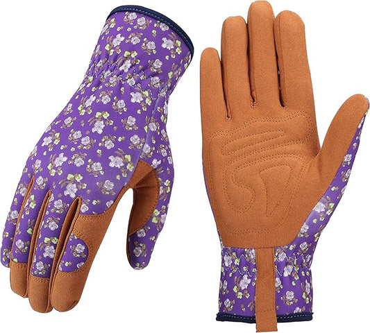 Bamllum Leather Gardening Gloves for Women - Working Gloves for Weeding, Digging, Planting, Raking and Pruning