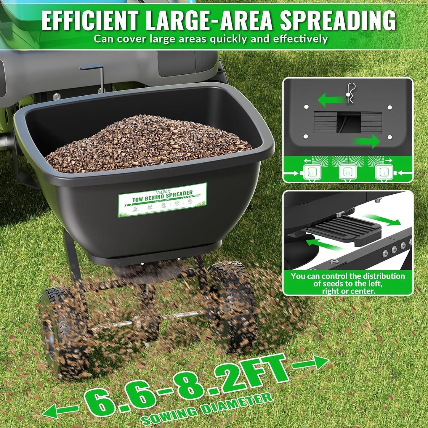 200LB Tow Behind Broadcast Spreader, Fertilizer Spreader Holds up to 550 lbs with 13" Pneumatic Tires and Adjustable Flow Control Lever,for Fertilizer, Grass Seed, Salt, Ice Melt, Lawn