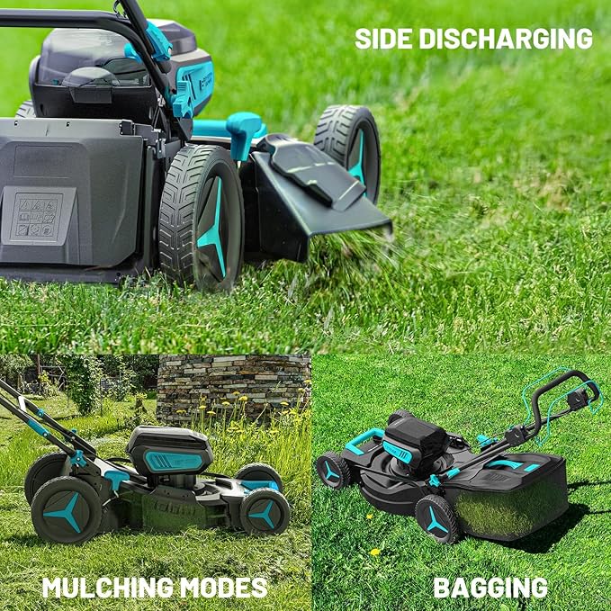 40V 21.1 inch Self-Propelled Lawn Mower Cordless, 3-in-1 Brushless Electric Lawn Mower with 6-Position Cutting Height Adjustment, 2 * 8.0Ah Battery & Dual Charger Included