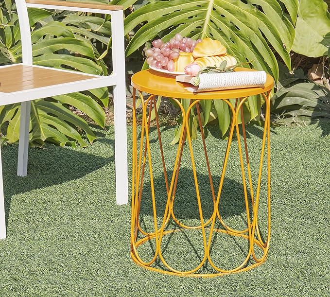 HFHOME Set of 3 Metal Outdoor Side Table, Nesting Round Coffee Table for Indoor Outdoor, Heavy Duty End Tables Plant Stand Living Room Garden Stool - Orange