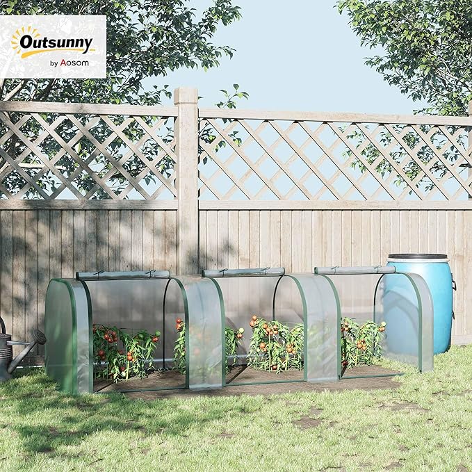 Outsunny 10' x 3' x 2.5' Mini Greenhouse, Portable Tunnel Green House with Roll-Up Zippered Doors, UV Waterproof Cover, Steel Frame, Clear
