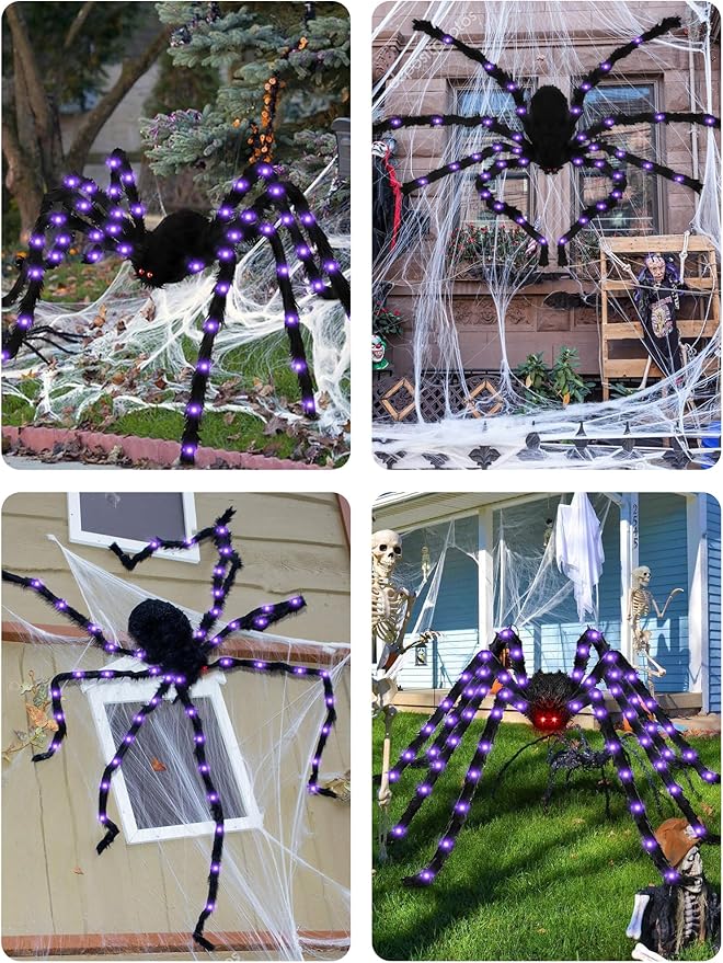 Halloween Decorations Outside Giant Spider：Acina Outdoor Decor Lighted Spider 6.6FT, Light Up with 90 LED for Yard Porch Gardens Lawns Party (6.5FT/78IN/200CM Halloween Giant Spider)