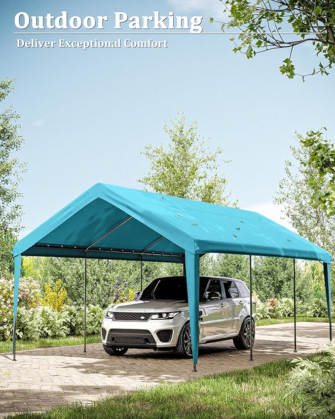Carport Canopy Replacement Cover 12x20 Heavy Duty Outdoor Portable Car Canopy Oxford Waterproof UV & Tear Resistant Garage with Ball Bungees (Frame is Not Included)