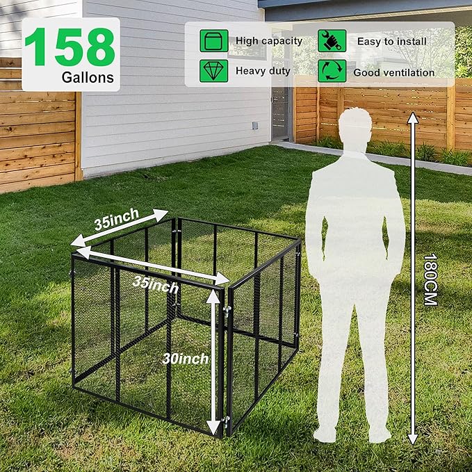 Large Compost Bin Outdoor - 158 Gallon Metal Wire Mesh Compost Bins with Rust-Proof Coating, Easy to Assemble Square Garden Compost Bin for Yard Waste, Leaves & Kitchen Scraps, 35x35x30 Inches