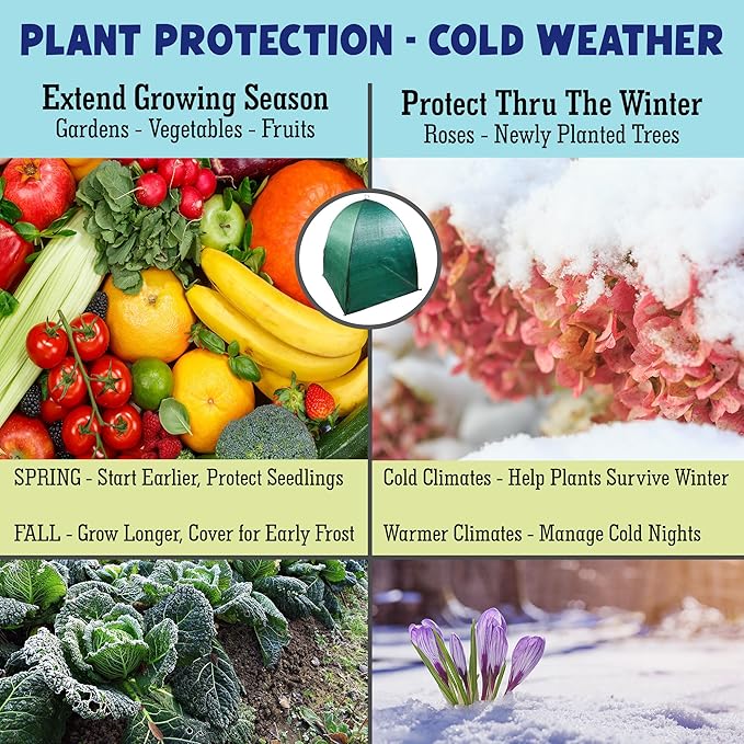 Winter Plant Cover Freeze Protection Tents 2 Pack-Protect Shrubs from Snow, Frost, Animals, Freezing Temperatures - Complete with Soft Garden Ties (36" x 36" x 40", 2 Pack, green with stakes)