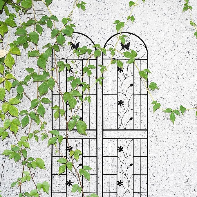 2 Pack Metal Garden Trellis for Climbing Plant Rose Stand, Black Outdoor 86.7" Tall Flower Support Iron Garden Fence (Black 86.7" H,2Pack)