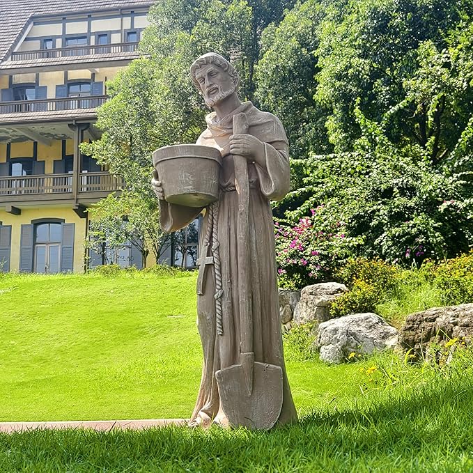 36" H Large St. Fiacre Statue Outdoor Decor for Garden Lawn Yard Porch Patio Hallway Religion Sculpture