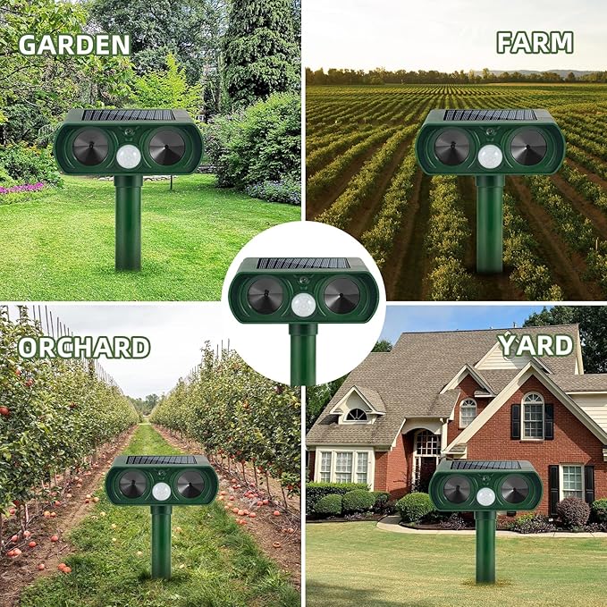 2025 Upgraded Solar Animal Repellent Ultrasonic Cat Repellent Outdoor Deer Repellent Devices Waterproof with Motion Sensor,Squirrel,Dog,Raccoon,Skunk,Rabbit,Coyote Deterrent for Yard, Garden, Patio