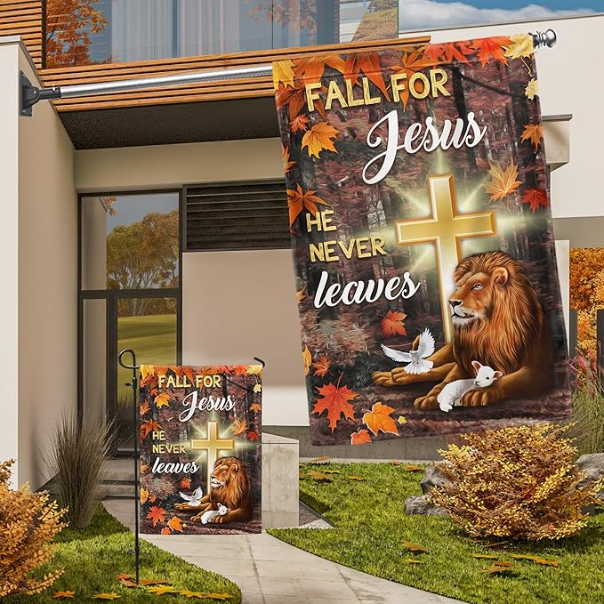 FLAGWIX Fall Christian Flag - Lion of Judah House Flags for Outside 29.5" x 39.5" - Christian Gifts for Women Faith, Fall Decorations for Home, Thanksgiving Decorations for Home Garden Decor