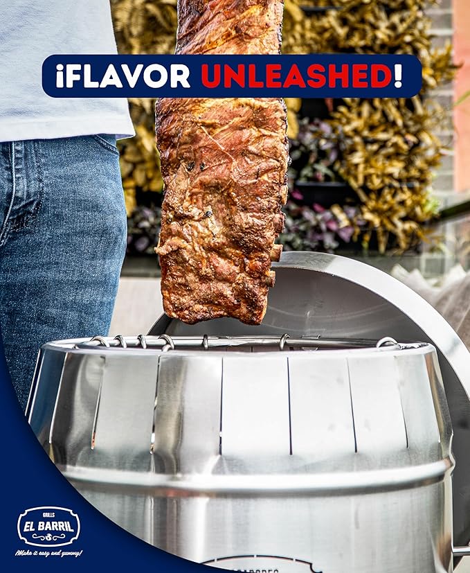 EL BARRIL 45lbs Grill & Smoker Barrel, Stainless Steel Charcoal Smoker Grill – Portable Outdoor Smokers with Even Heat Distribution & Grilling Accessories