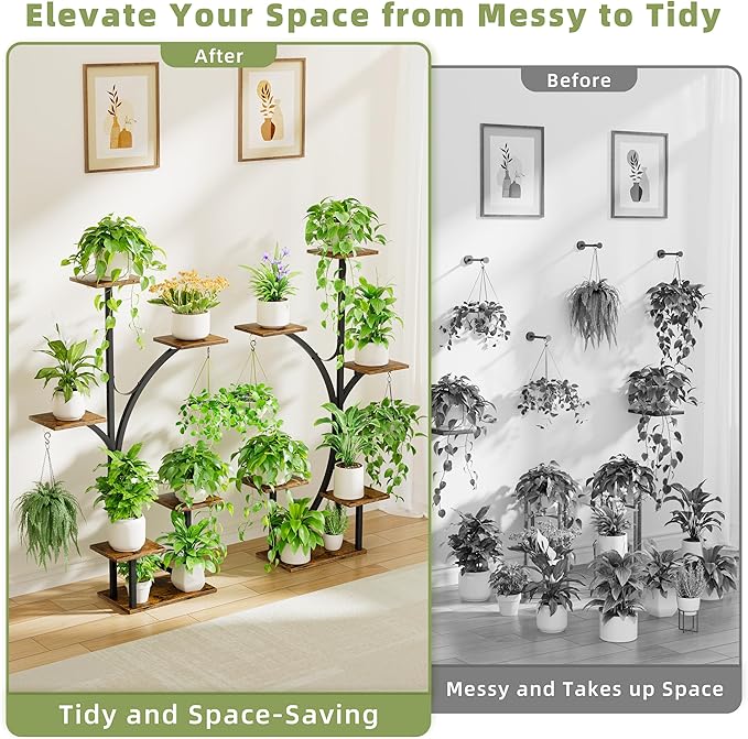 Plant Stand Indoor with Grow Lights - 2 Pack Corner Plant Shelf, 6 Tiered 47'' Indoor Plant Stands for Multiple Plants, K-Shaped Plant Rack Display Holder, Flower Stands for Living Room Patio Home