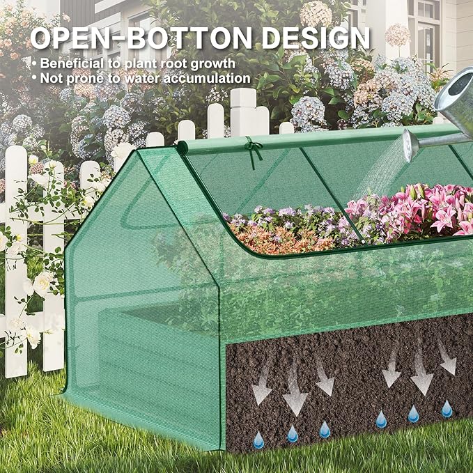 Aoodor 6 x 3 x 3 ft Raised Garden Bed with Mini Greenhouse Kit, Metal Planter Box with 2 Roll-Up Zipper Doors for Vegetables, Herbs, and Flowers