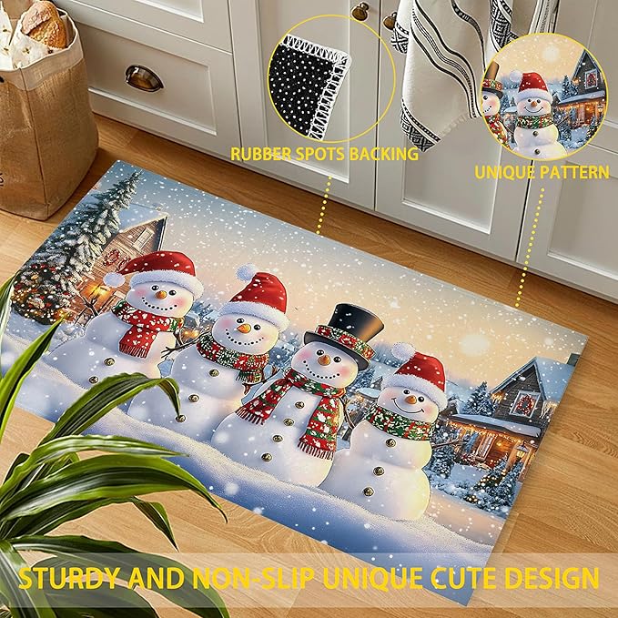 Welcome Mat Indoor,Winter Snowman Family Front Door Mat,Christmas Tree Entryway Rug for Porch Patio Non-Slip Outdoor Entry Doormat for Back Door Outside Entrance Hallways,30 x 17 Inch