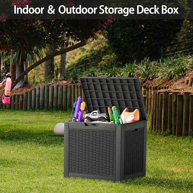 32 Gallon Resin Deck Box 2 Pack Outdoor Indoor Waterproof Storage Box for Patio Cushions, Garden Tools, Pool Accessories,Backyard Storage Bin,Black