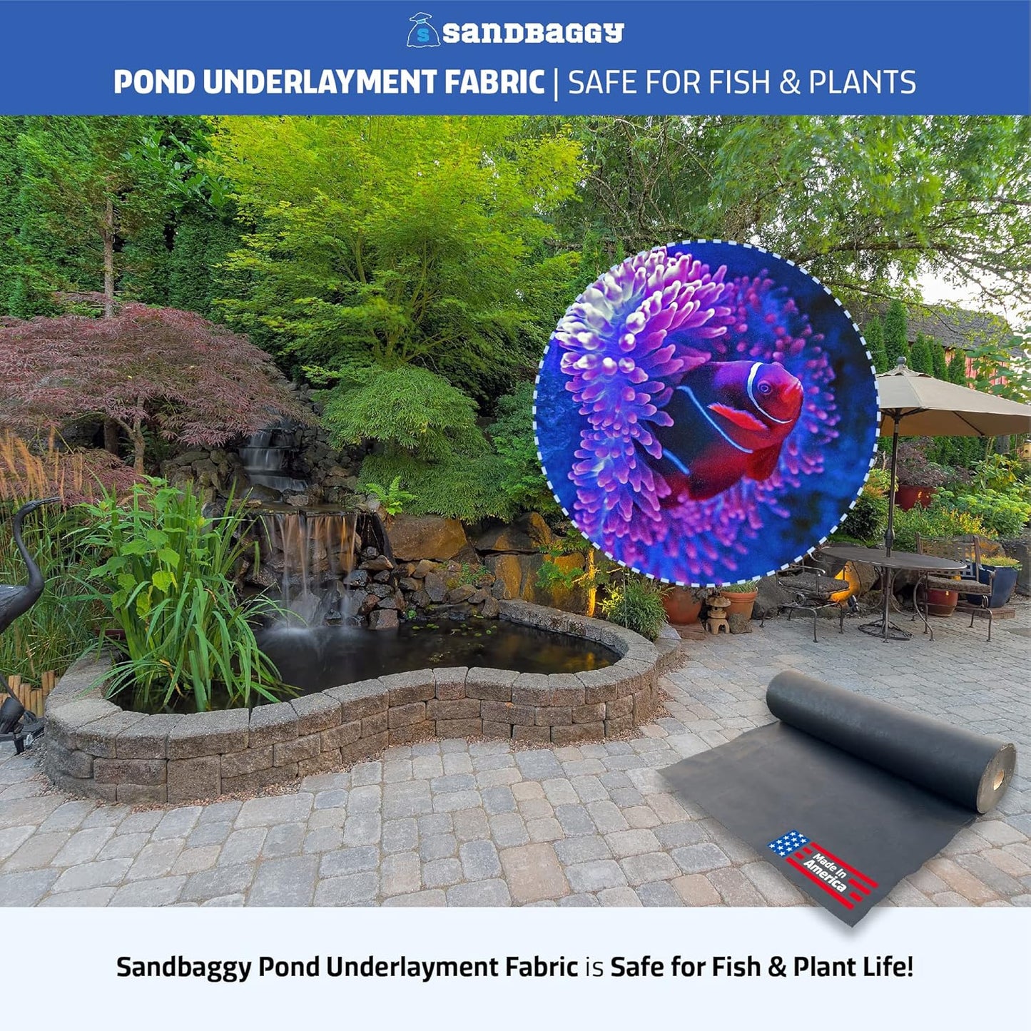 Sandbaggy Geotextile Pond Underlayment Fabric | Made in USA | 8 oz, 6 ft x 50 ft, Black, Non Woven Polypropylene, Protects Pond Liner, 205 lbs Tensile Strength, 50+ Year Life