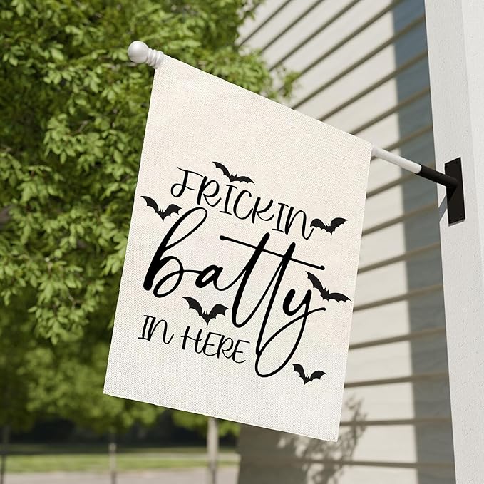 Frickin Batty in Here Halloween Garden Flag for Outside, 12x18 Inch Double Sided Bats Yard Flag, Farmhouse Small Yard Flags for Outdoor Decorations, Holiday Decor Gifts-A14