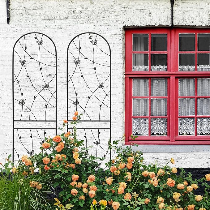 6 Pack Metal Garden Trellis 86.7" Tall Outdoor Climbing Plant Support for Roses, Flowers, Rustproof Durable Black Galvanized Tube, Lawn Garden Fence Decor Screen, 86.7" H