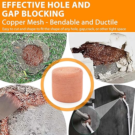 Copper Mesh Roll, 5in x 50 ft Copper Mesh Barrier for Blocking Holes,Gaps,Cracks,Seals Water Openings in Gardens & Houses