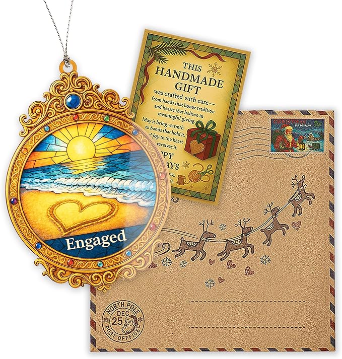 Engaged 2024 Beach Sunset Ornament – engagement ornament – wedding gifts – romantic decor – christmas ornament – Suncatcher effect window hanging – Car Hanging