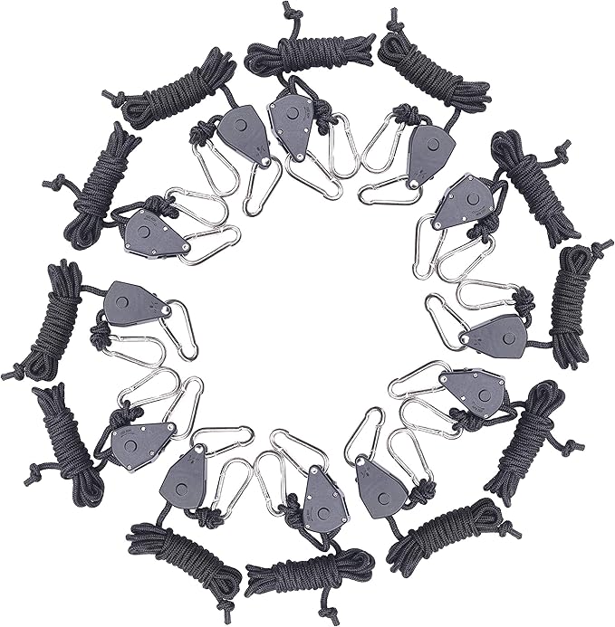 6 Pair of 1/8 inch Adjustable Rope Hanger Heavy Duty for Grow Light Rope Hangers Loose-Proof Design Light Fixture Hangers (12Pcs)