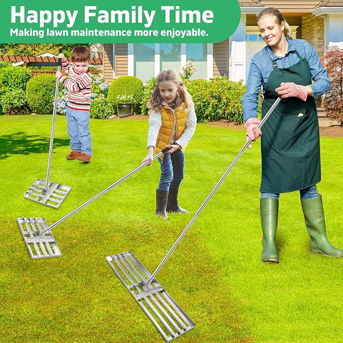 Lawn Leveling Rake(3 Packs) Yard Leveling Rake Suit,Heavy Duty Effort Saving Lawn Level Tool,36"x10"x75" Heavy-Duty All Stainless Steel Lawn Leveler（1 Pack,15"x10"x 50"Lawn Leveler Tool（2Packs）