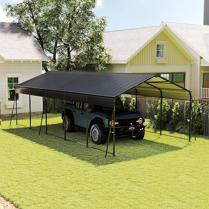 KEIKI 13 x 26.5 FT Metal Carport for 2 Cars, Heavy-Duty Steel Car Canopy with Scratch-Proof Film & Kit, Outdoor Metal Garage Shelter for Cars, Trucks, Boats, RV