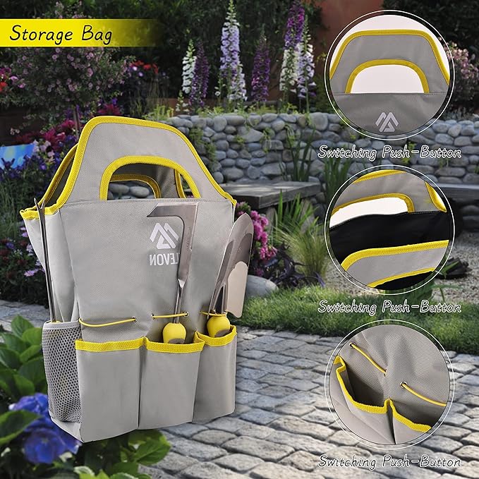 Garden Tool Set, 9 PCS Stainless Steel Heavy Garden Tools, Garden Tool Set with Waterproof Storage Bag, Suitable for Planting, Digging and Pruning, The Best Choice for Garden Lovers